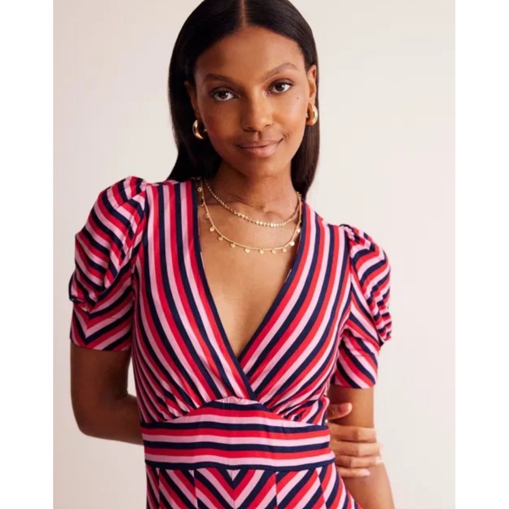 NWT Boden Kristen Pleated Jersey Dress Striped Red Pink Navy Romantic US 8R - Picture 12 of 15